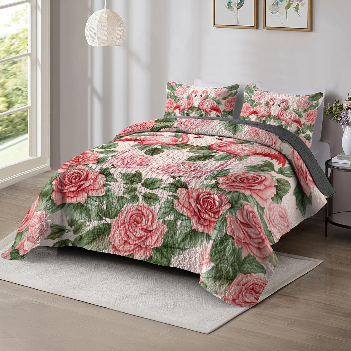 Shineful All Season Quilt 3-Piece Set Flamingo Rose