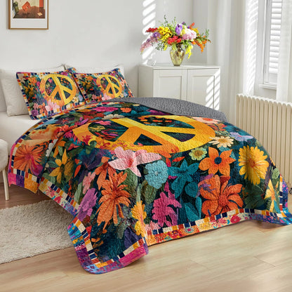 Shineful All Season Quilt 3-Piece Set Retro Love & Peace