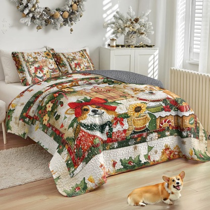 Shineful All Season Quilt 3-teiliges Set Merry Corgi Christmas