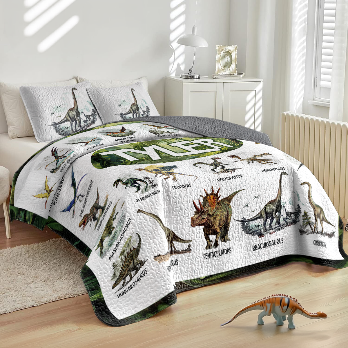 Shineful Personalized All Season Quilt 3-Piece Set Dino Alphabet