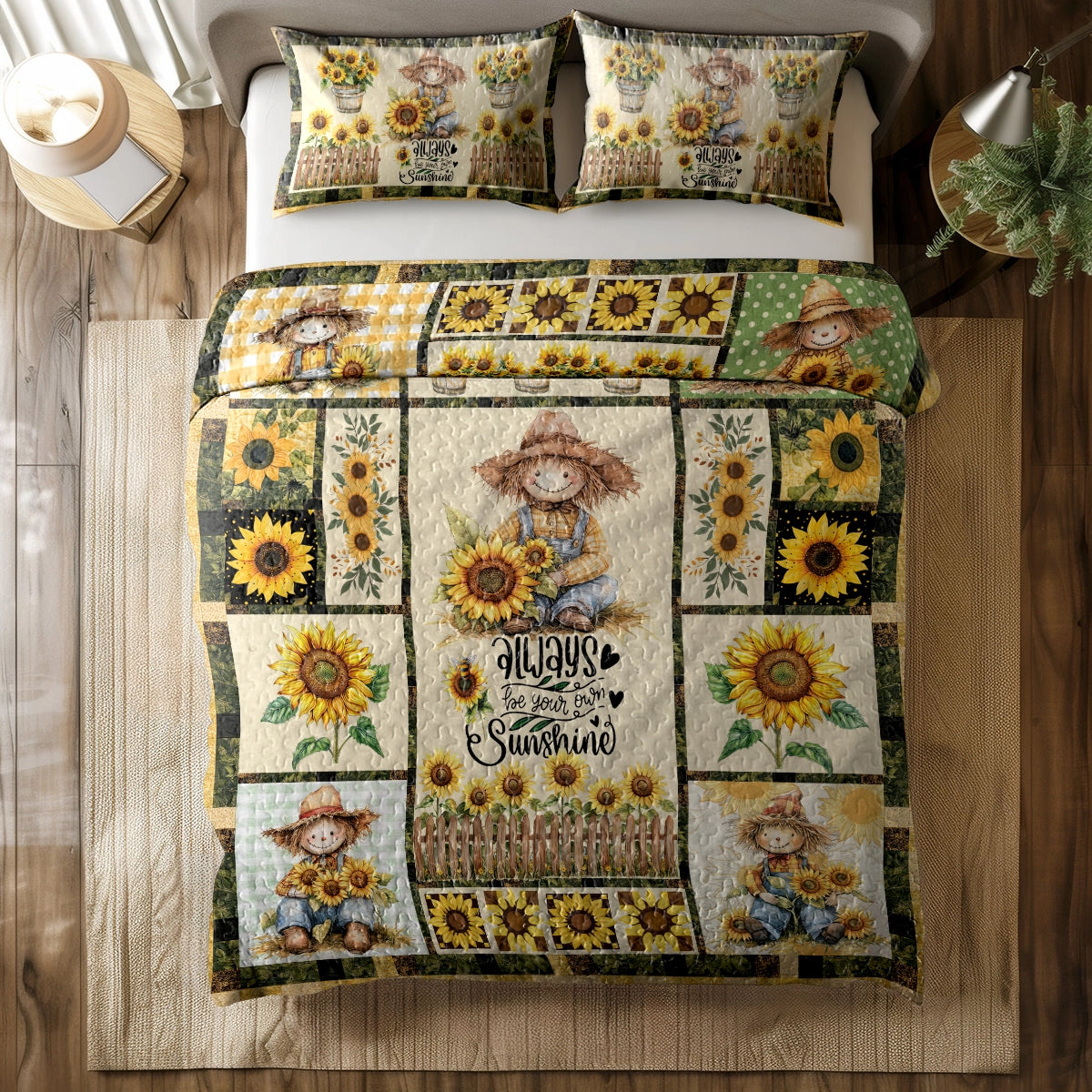 Shineful All Season Quilt 3-teiliges Set Happy Sunflower Farm Vogelscheuche