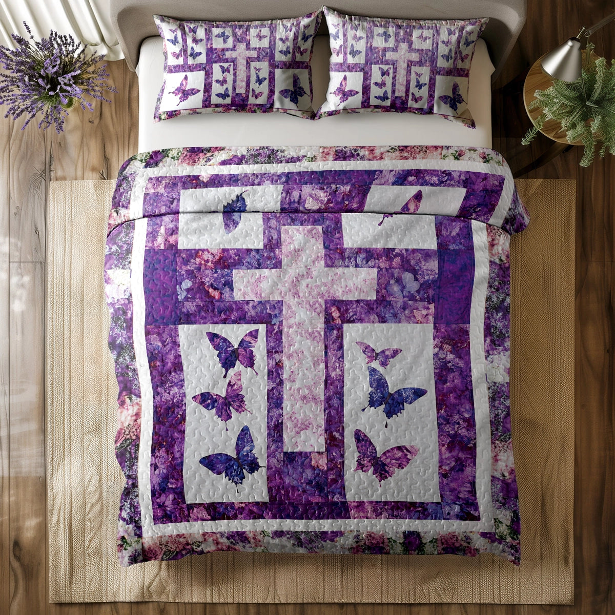 Shineful All Season Quilt 3-Piece Set God Butterfly Blessings