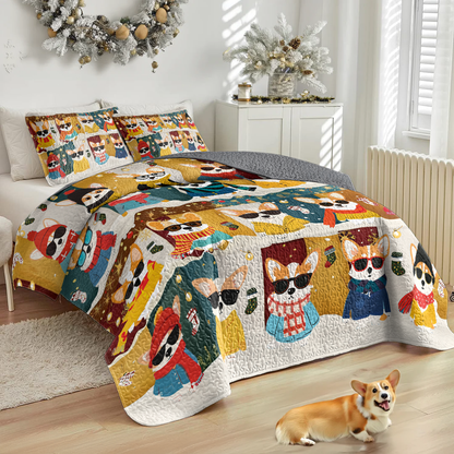 Shineful All Season Quilt 3-Piece Set Corgi Winter Fashion