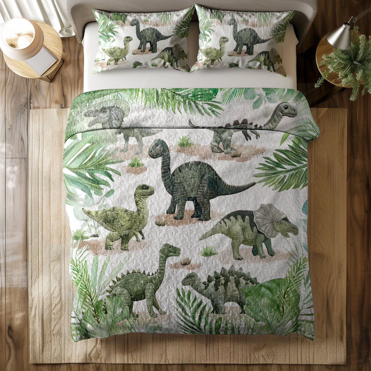 Shineful All Season Quilt 3-Piece Set Dino Jurassic Forest