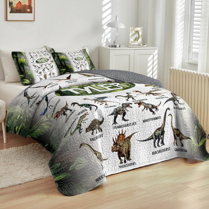 Shineful Personalized All Season Quilt 3-Piece Set Dinosaur White Alphabet