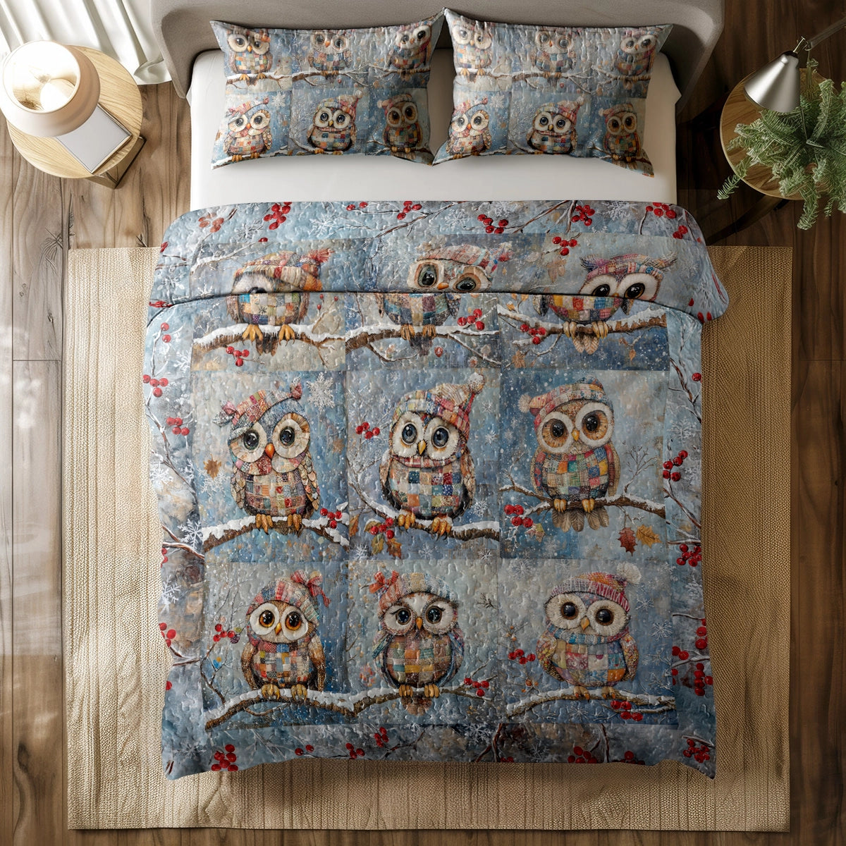 Shineful All Season Quilt 3-Piece Set - Cozy Owls Winter