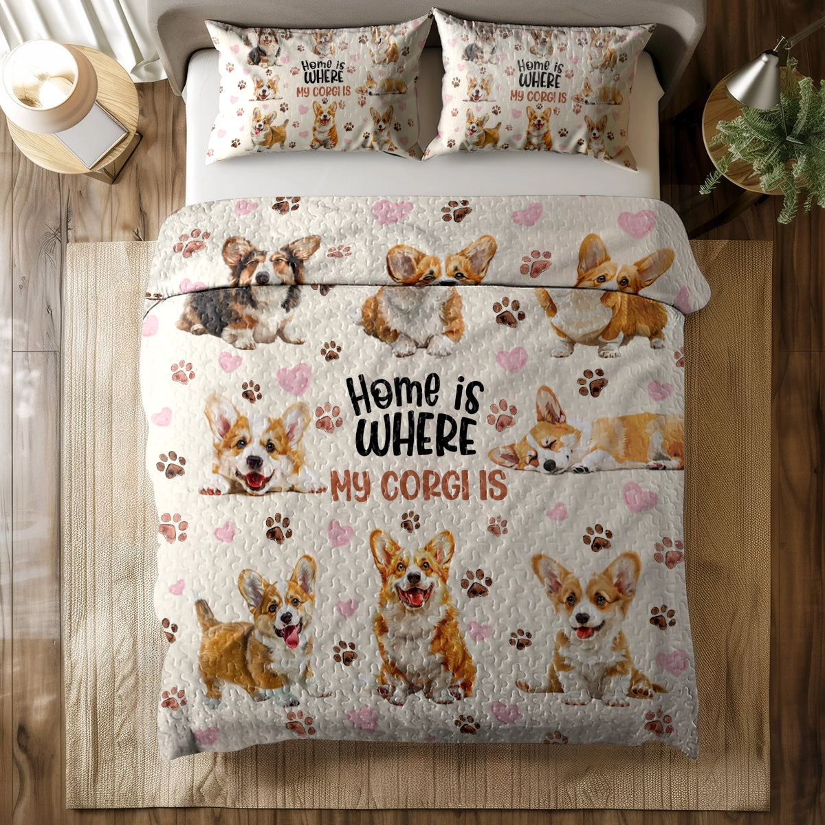 Shineful All Season Quilt 3-Piece Set Happy Home Corgi