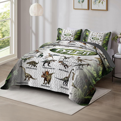 Shineful Personalized All Season Quilt 3-Piece Set Dinosaur White Alphabet