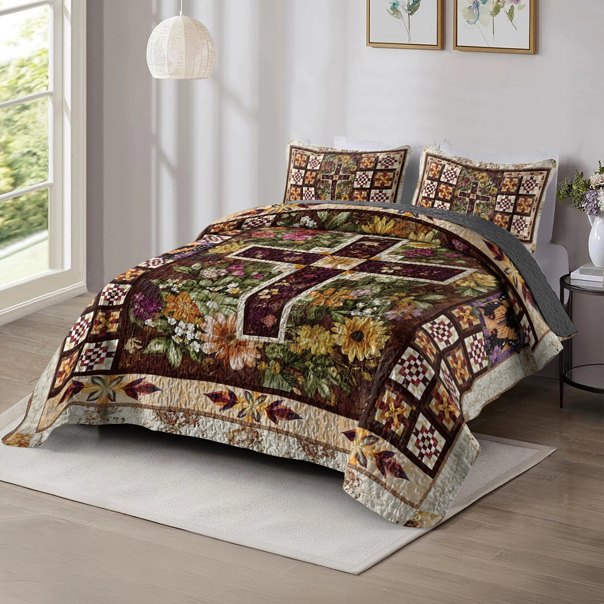 Shineful All Season Quilt 3-Piece Set God's Garden Comforter