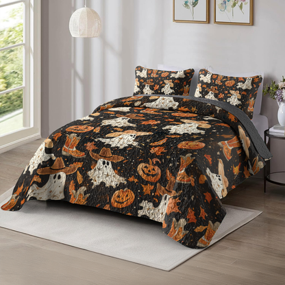 Shineful All Season Quilt 3-Piece Set Brown Ghostly Cowboy