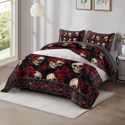 Shineful All Season Quilt 3-Piece Set - The Elegance Of Skulls