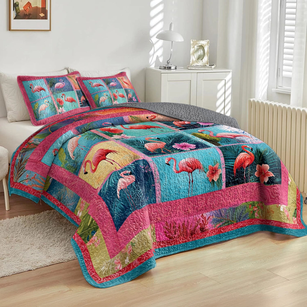 Shineful All Season Quilt 3-Piece Set - Flamingo Paradise