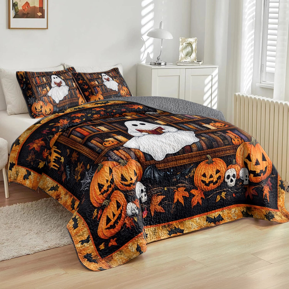 Shineful All Season Quilt 3-teiliges Set Haunted Library Reading