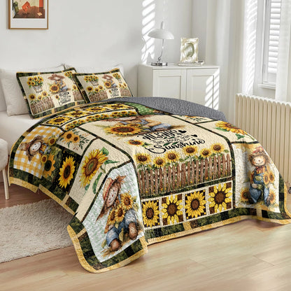 Shineful All Season Quilt 3-Piece Set Happy Sunflower Farm Scarecrow