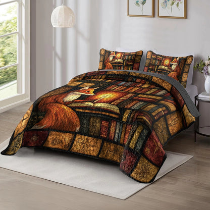 Shineful All Season Quilt 3-Piece Set Fox's Candlelight Reading