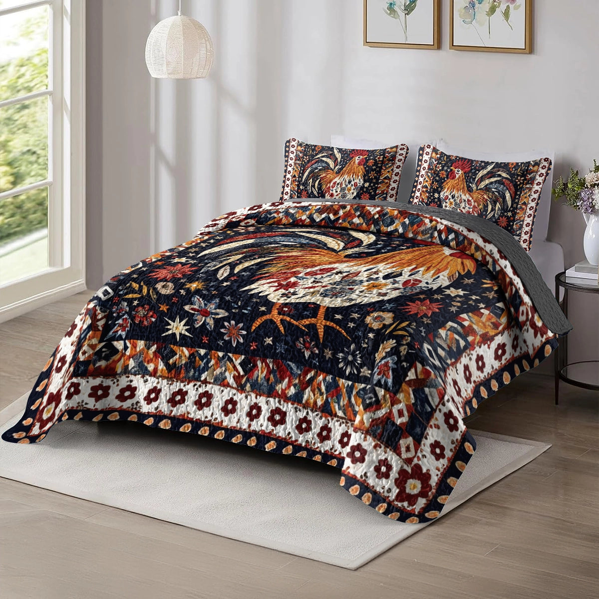 Shineful All Season Quilt 3-Piece Set Rooster's Morning Song