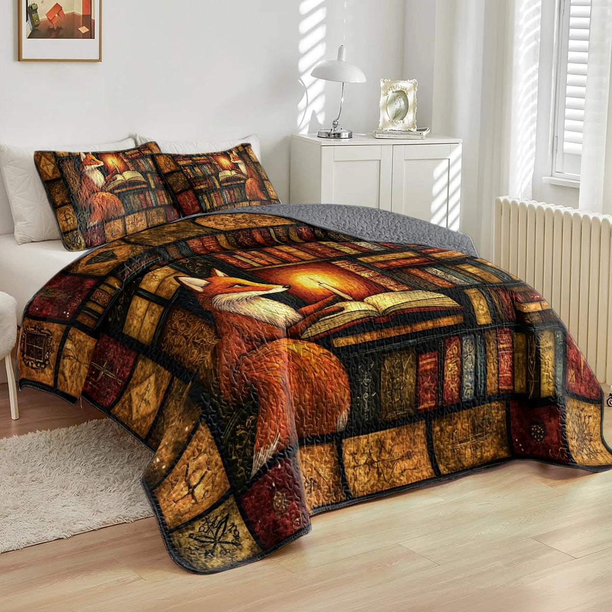 Shineful All Season Quilt 3-Piece Set Fox's Candlelight Reading