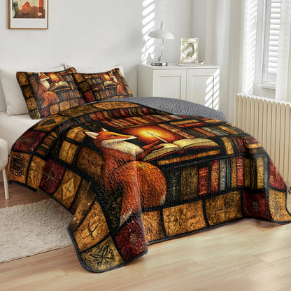 Shineful All Season Quilt 3-Piece Set Fox's Candlelight Reading