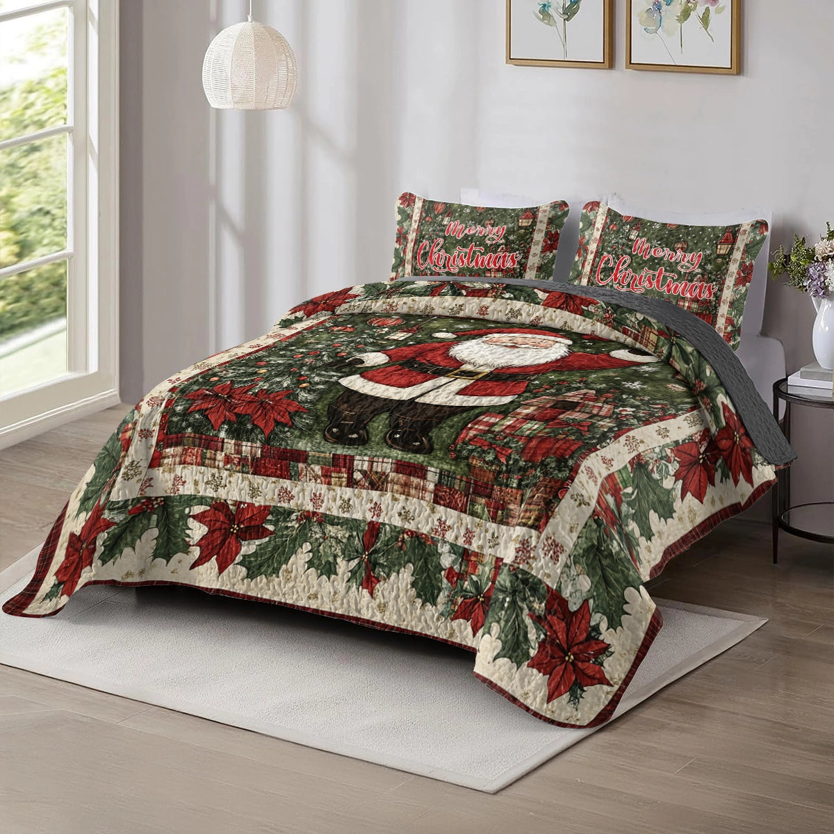 Shineful All Season Quilt 3-Piece Set Christmas Santa's Festive Cheer