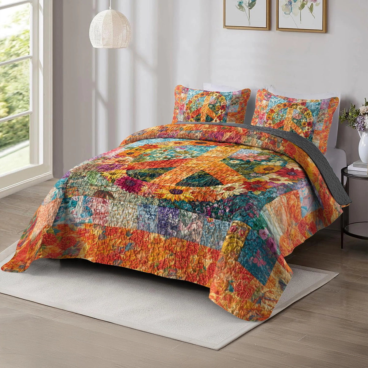 Shineful All Season Quilt 3-Piece Set Hippie Floral Unity