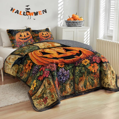 Shineful All Season Quilt 3-Piece Set - Autumn Harvest Jack-O'-Lantern