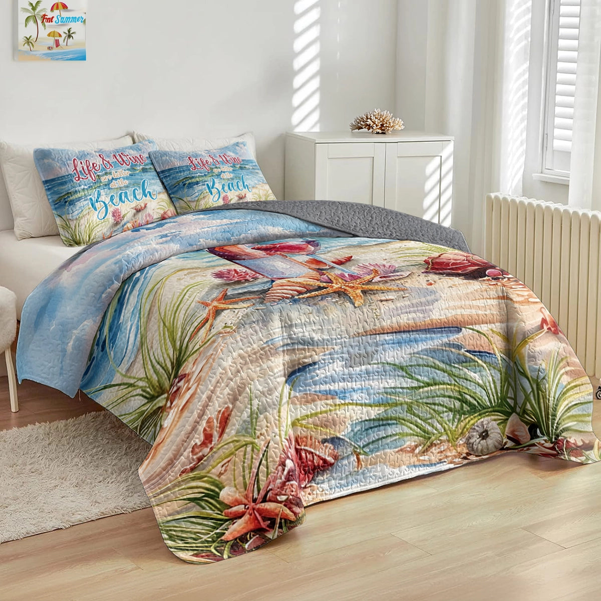 Shineful All Season Quilt 3-Piece Set - Coastal Wine Bliss