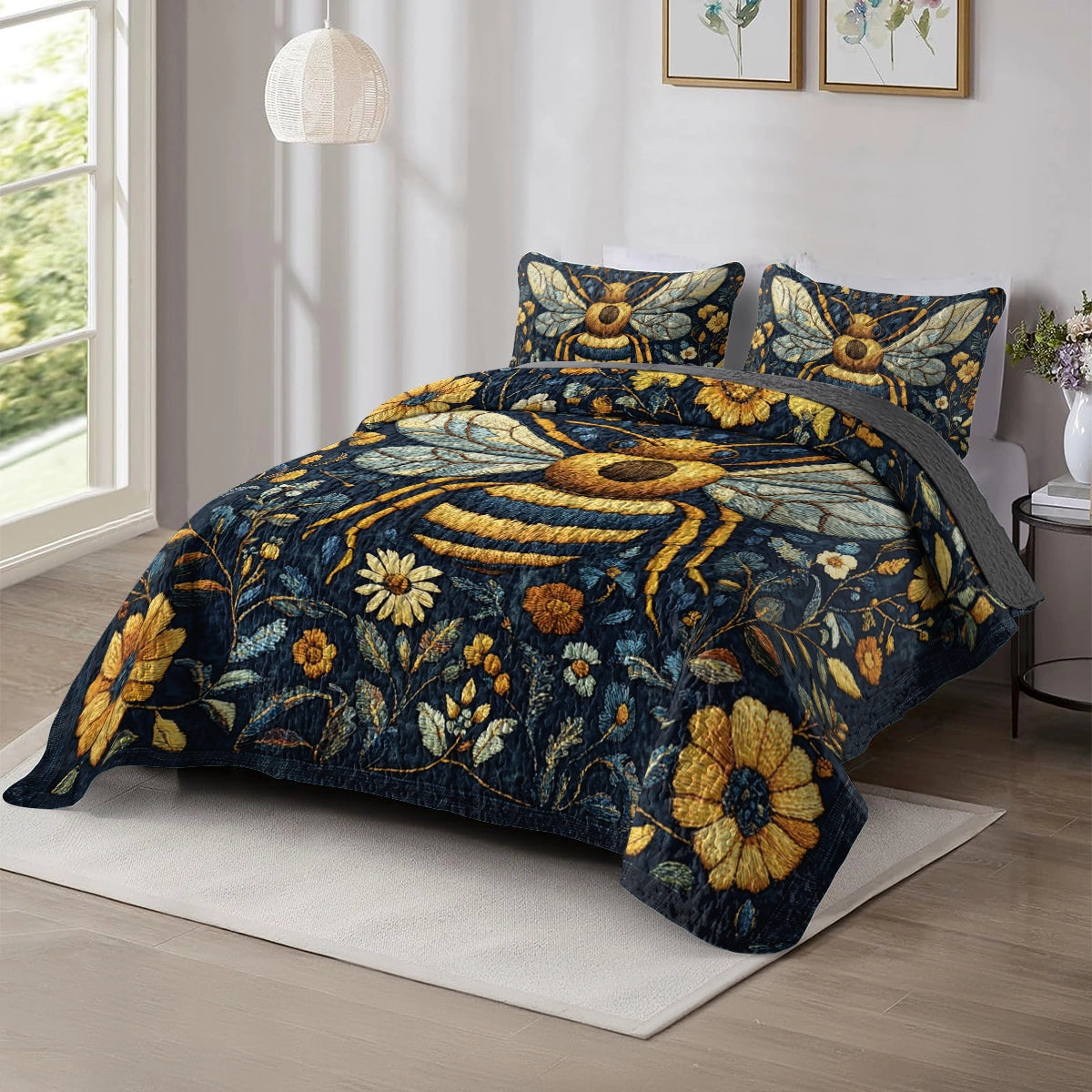 Shineful All Season Quilt 3-Piece Set - Midnight Bee Garden