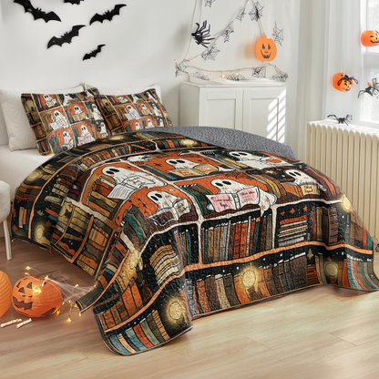 Shineful All Season Quilt 3-Piece Set Spooky Ghost Readers