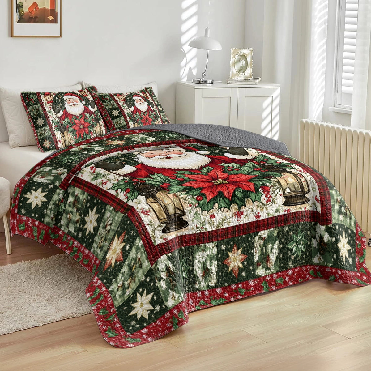 Shineful All Season Quilt 3-Piece Set Christmas Santa’s Holiday Cheer