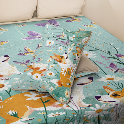 Shineful All Season Quilt 3-Piece Set Corgi Daisy Dreams