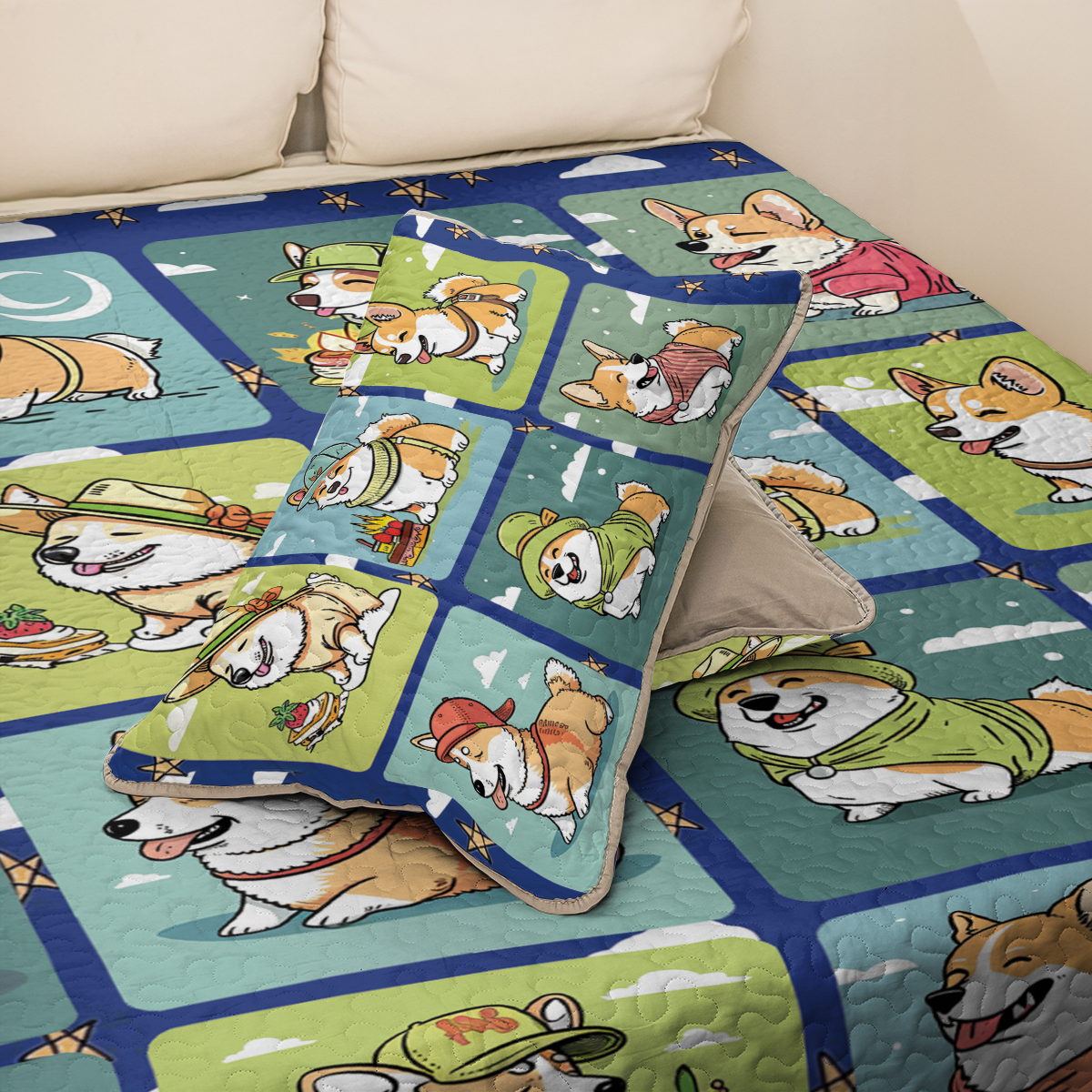 Shineful All Season Quilt 3-teiliges Set Corgi Sunshine Days