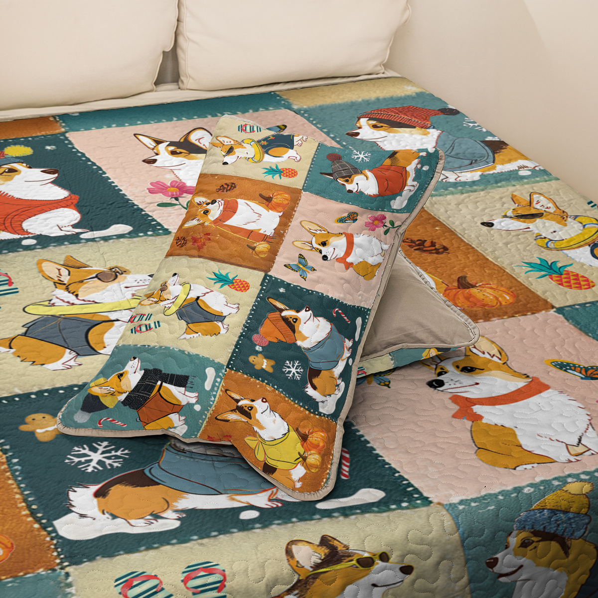 Shineful All Season Quilt 3-Piece Set Four Seasons Corgi Charm