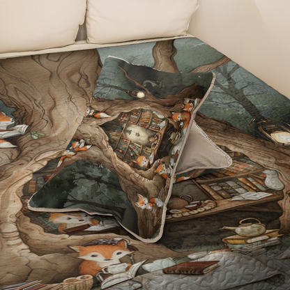 Shineful All Season Quilt 3-Piece Set Cozy Fox Book Nook