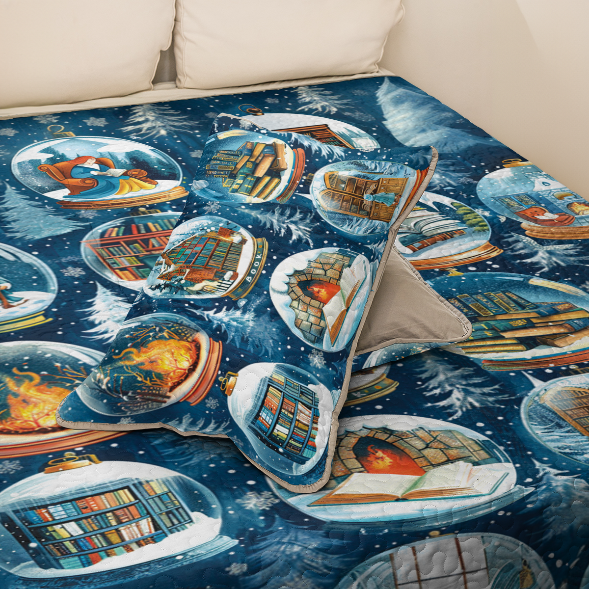 Shineful All Season Quilt 3-Piece Set Frosty Bibliophile's Dream