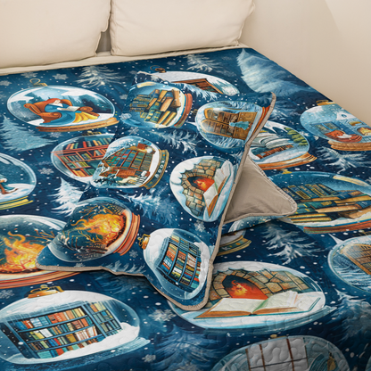 Shineful All Season Quilt 3-Piece Set Frosty Bibliophile's Dream