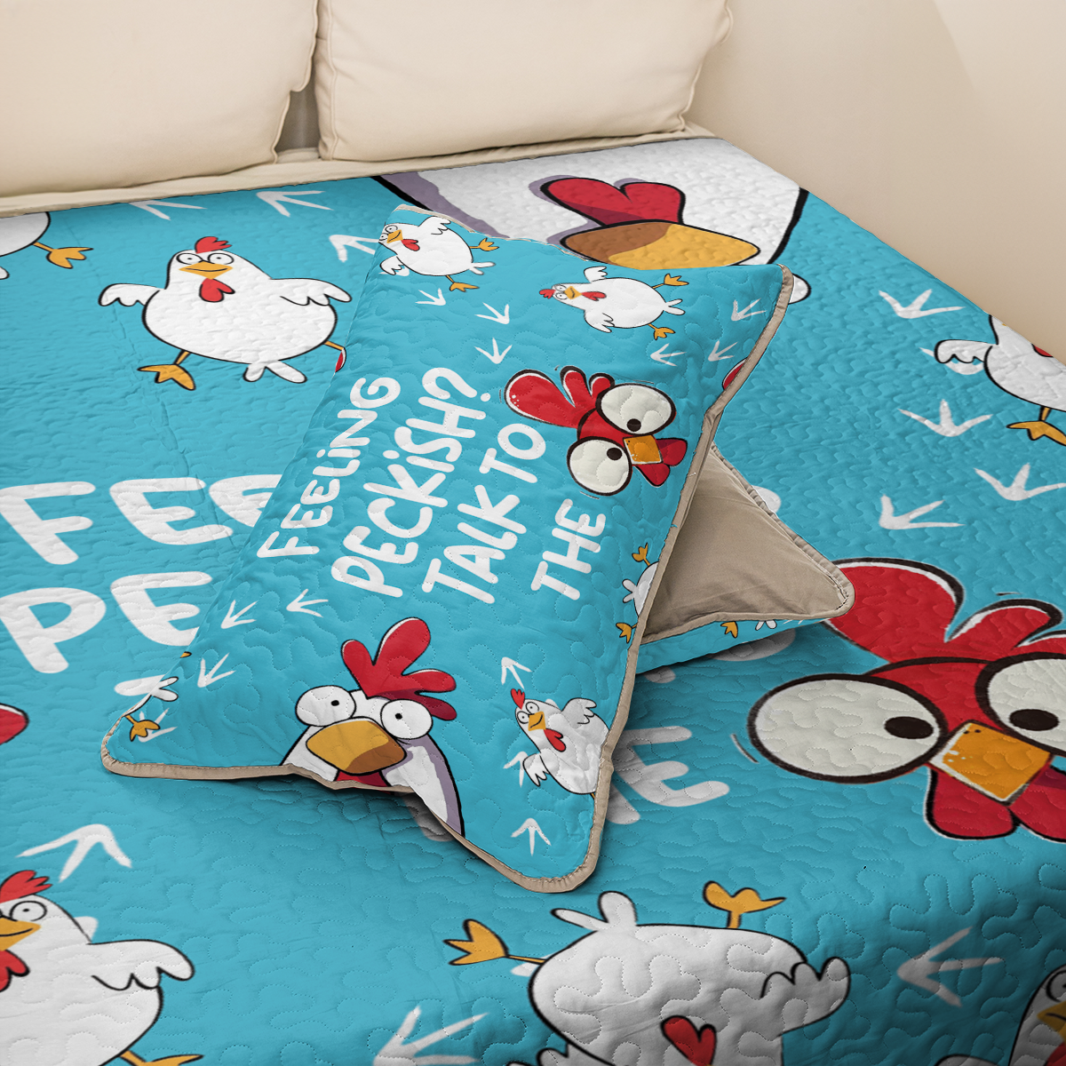 Shineful All Season Quilt 3-Piece Set Talk to the Chicken Blue