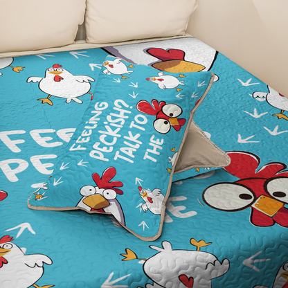 Shineful All Season Quilt 3-Piece Set Talk to the Chicken Blue