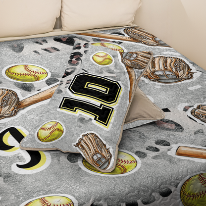 Shineful Personalisiertes All Season Quilt 3-teiliges Set All-Star Softball Love