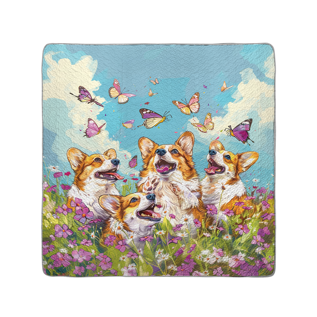 Shineful All Season Quilt 3-Piece Set Butterfly Corgi Joy