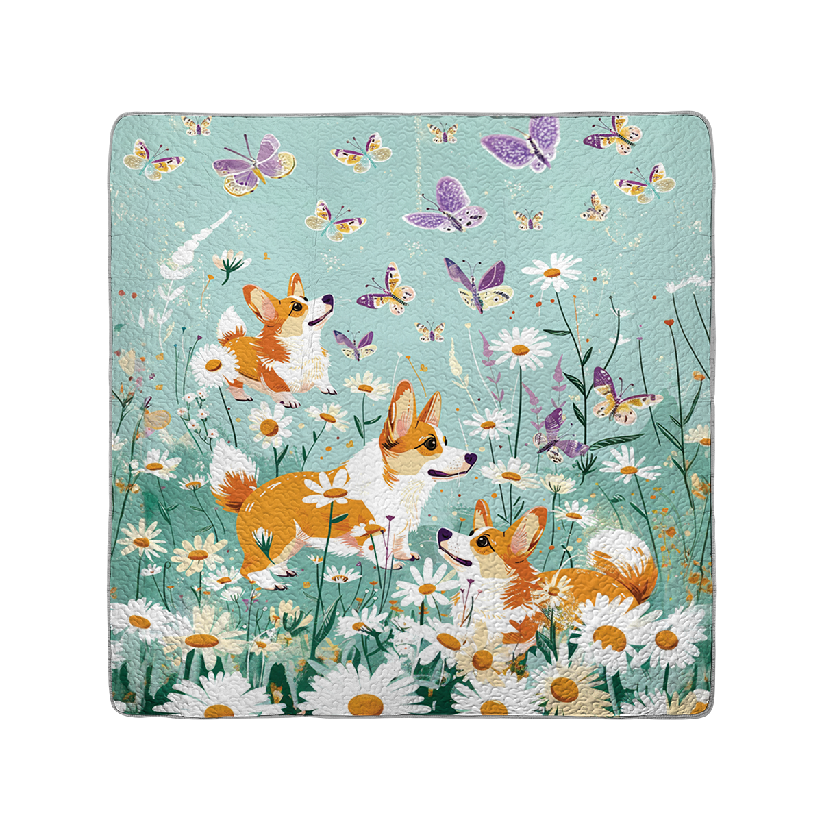 Ensemble de courtepointe toutes saisons Shineful 3 pièces Corgi Daisy Dreams