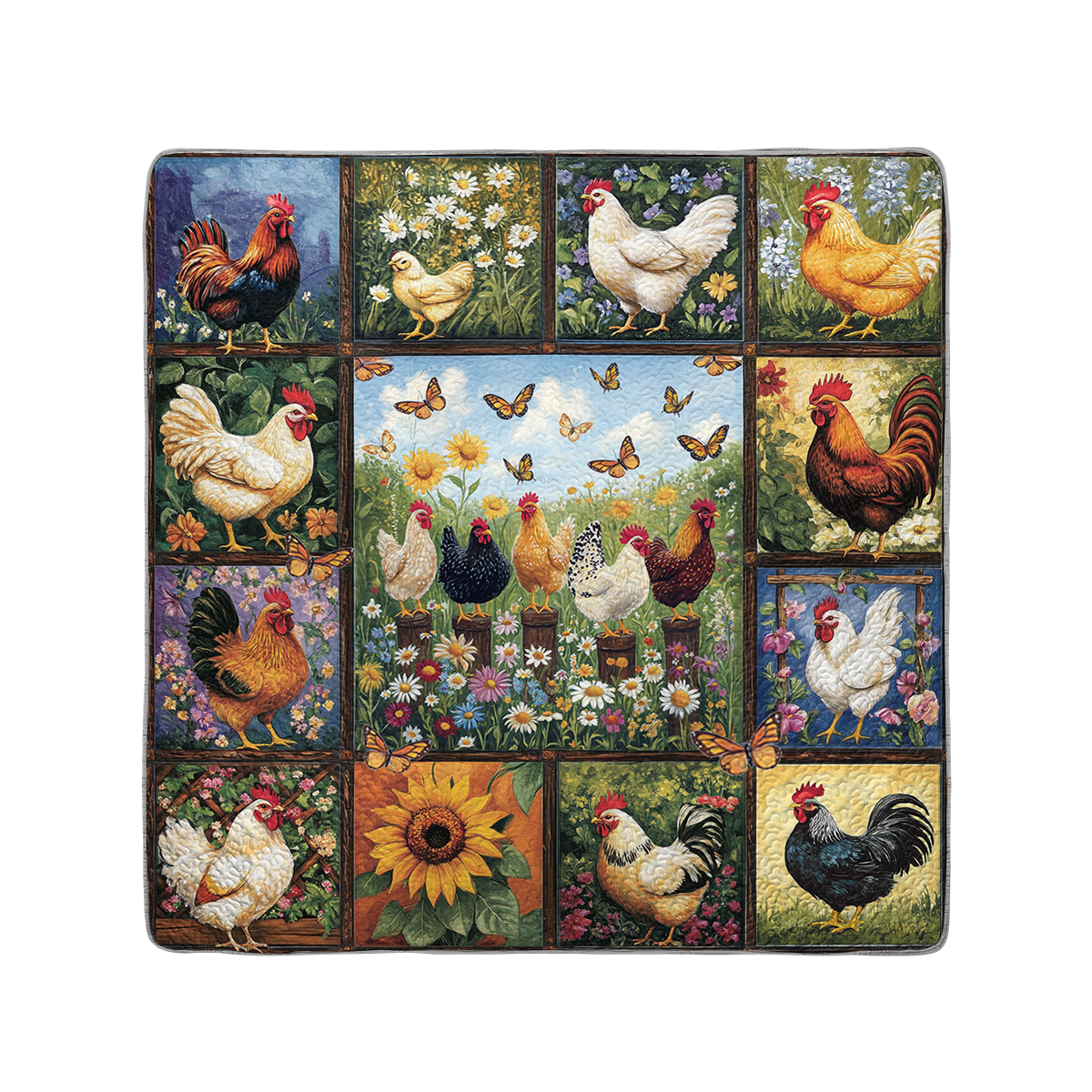 Shineful All Season Quilt 3-Piece Set Chicken Garden Charm