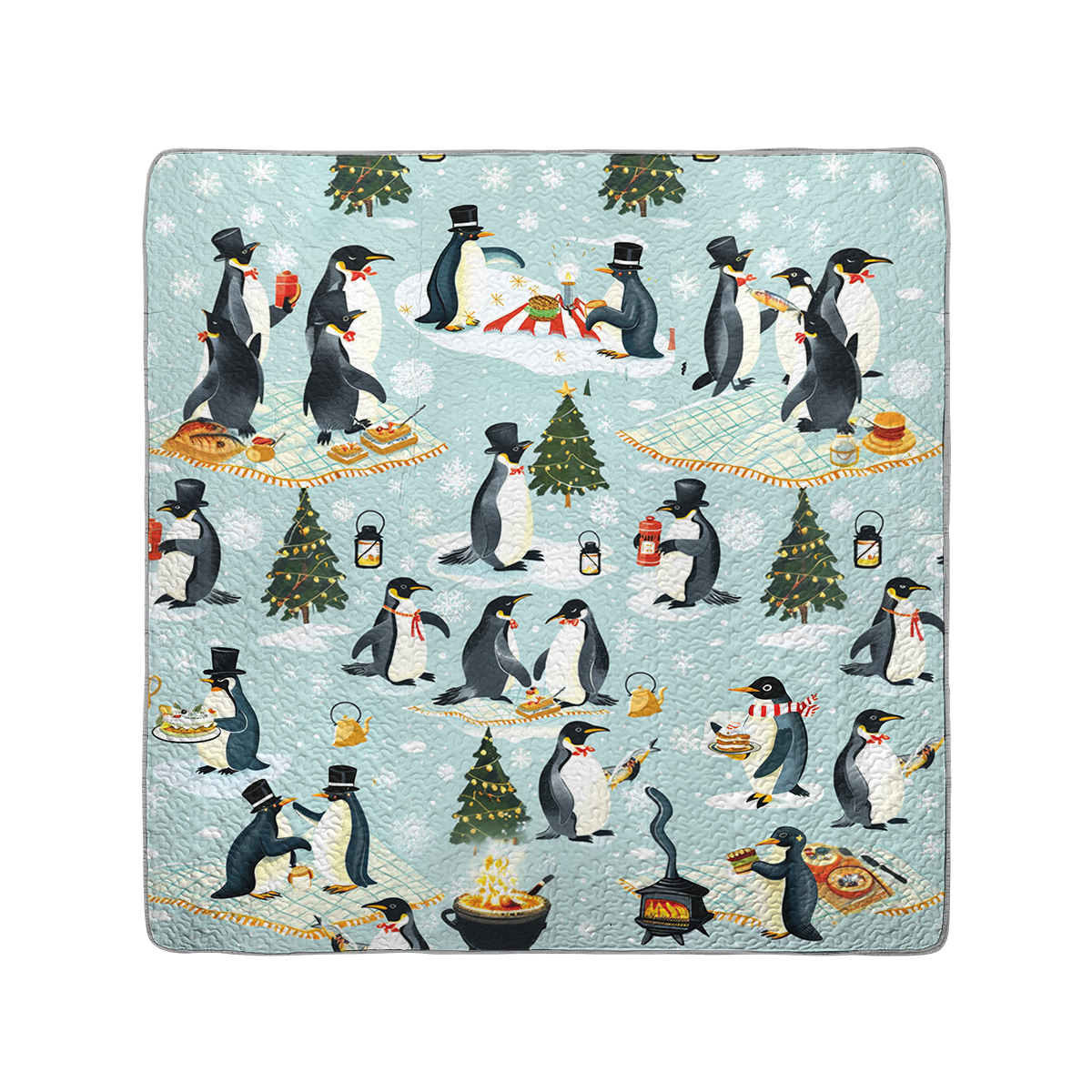 Shineful All Season Quilt 3-Piece Set Emperor Penguin Holiday Fun