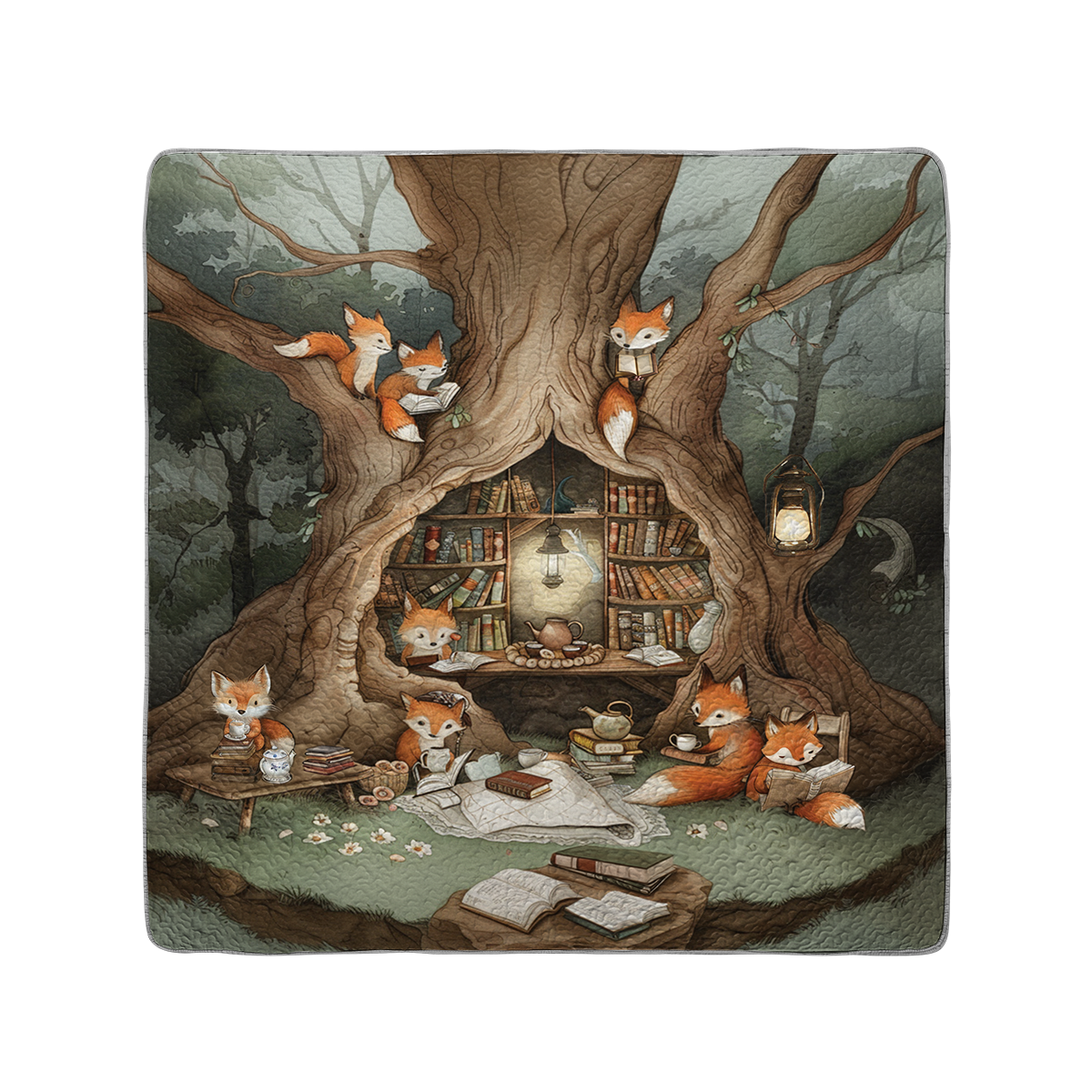 Shineful All Season Quilt 3-Piece Set Cozy Fox Book Nook