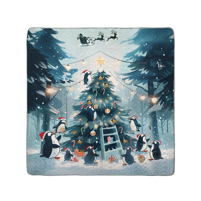 Shineful All Season Quilt 3-Piece Set Penguin Tree Decorating Delight