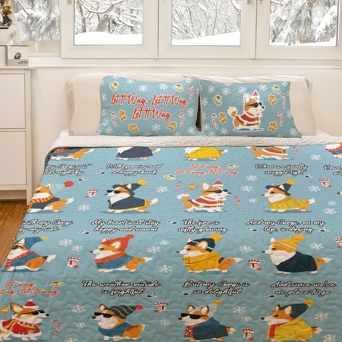 Shineful All Season Quilt 3-teiliges Set Let It Wag Corgi Love 