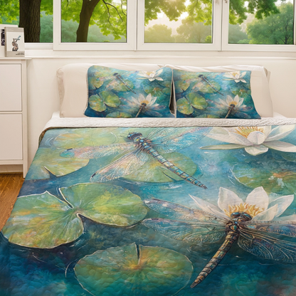 Shineful All Season Quilt 3-Piece Set - Tranquil Dragonfly Dreams