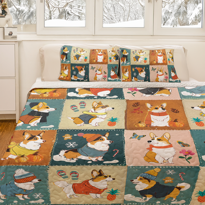 Shineful All Season Quilt 3-Piece Set Four Seasons Corgi Charm