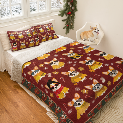 Shineful All Season Quilt 3-Piece Set Cozy Yellow Corgi