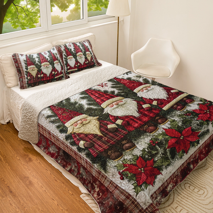 Shineful All Season Quilt 3-Piece Set Christmas Plaid Gnome Wonderland