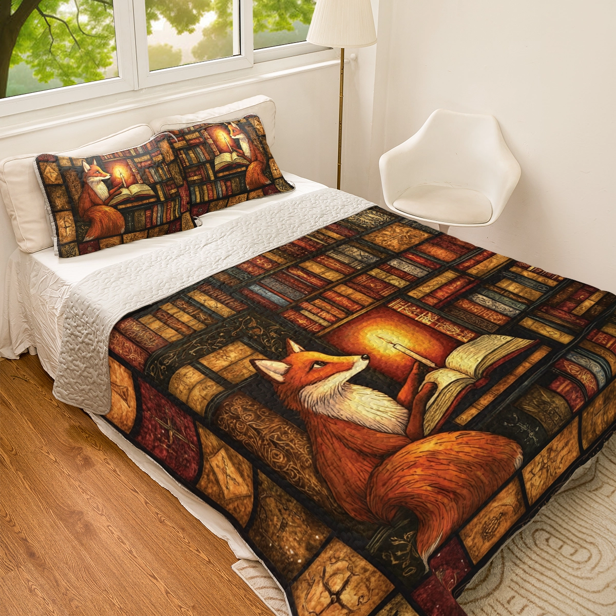 Shineful All Season Quilt 3-Piece Set Fox's Candlelight Reading